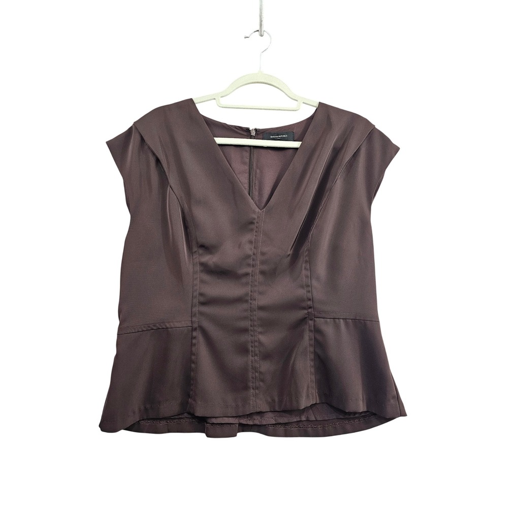 Banana Republic Peplum Top Womens 14 Brown V-Neck Sleeveless Structured Blouse